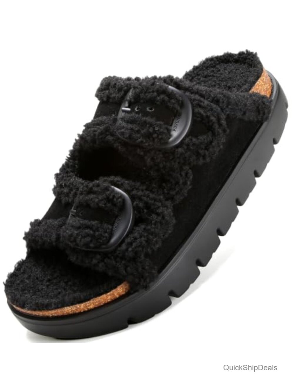Faux Shearling Open Toe Platform Clog Slippers with Arch Support